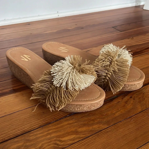 Silvia Cobos Mambo Platform Leather Sandals with Tan and Cream Fringe - Picture 1 of 11